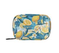 Amooorous Blue and Yellow Summer Lemon medication bags with Detachable Compartments portable pill organizer 2 times a day for purse