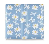Amooorous Blue Background with A White Daisies Pattern Premium Leather Auto Registration Insurance & ID Card Holder Essential Wallet Case for Documents, Cards, License, Blue background with a white