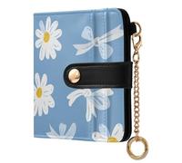 Amooorous Blue Background with A White Daisies Pattern Waterproof Women's Minimalist Folding Wallet PU Leather Wallet with Card Slots for Women Boys Girls