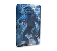 Amooorous Blue Cool Fire Monsters Leather Mens Slim Wallet with ID Window RFID Blocking Credit Card case for Men and Women cartera para Hombre