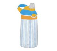 Amooorous Blue Cute Lace Stripes Water Bottle with Silicone Straw Portable Drinking Cup for Travel, Camping, Bike Botella de agua termica