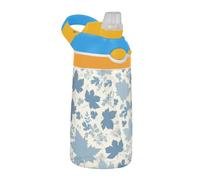 Amooorous Blue Elegant Romantic Maple Leaf Kids Water Bottle with Straw Lid Lightweight 480ml Cup for Water, Milk, Juice, School, Camp, Sport botellas para agua