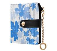 Amooorous Blue Elegant Romantic Maple Leaf Portable Ladies Cute Foldable Wallet PU Leather Folding Wallet for Women Boys Girls