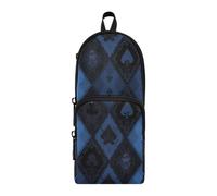 Amooorous Blue Gorgeous Poker Nylon 3 Compartments Pencil Bags For Teen Girls Large Capacity College Pencil Case Stationery for Adults Office 1600ml