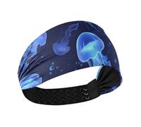 Amooorous Blue Jellyfish Floating in The Sea no slip fashion headbands for women Stretchy sweat for basketball hiking Athletic Sports cintillos de pelo para mujeres
