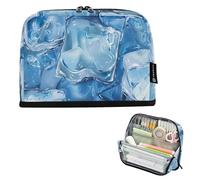Amooorous Blue Transparent Ice Cubes Pencil Bag Large Capacity Makeup Pouches Multi-Purpose Stationery Storage for Student School cartucheras para Mujer