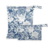 Amooorous Blue White Boho Flowers Bloom mess-proof baby diaper bag 2 Pack travel essentials for babies with handles for bathing, pool