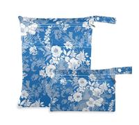 Amooorous Blue White Boho Flowers Bloom mess-proof wet swimsuit bag 2 Pack wet bag for swimsuit with handles for pool, gym
