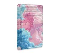 Amooorous Blush and Blue Clouds Like Cotton Candy. Leather Small Slim Wallets Woman with ID Window RFID Blocking Small Card Wallet Woman for Men and Women carteras para Hombres