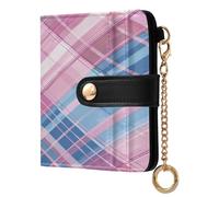 Amooorous Blush and Blue Tartan Waterproof Women's Folding Wallet with Card Slots Premium PU Leather Wallet for Girls Women Ladies