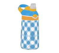 Amooorous Bohemia Europe Gingham Pattern Blue Water Bottle with Straw Lid Portable Travel Water Bottle for Water, Milk, Juice, School, Camp, Sport tazas para Cafe