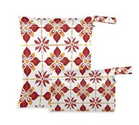 Amooorous Bohemia India Rosette Pattern Red Floral zippered bags for wet 2 Pack travel essentials for baby with handles for bathing, baby diapers