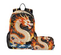 Amooorous Bookbag With Lunchbox For Girls Mythical Red Fire Chinese Dragon age 8-10 years old