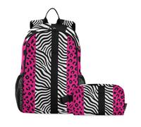 Amooorous Boy Backpack With Lunch Bag Black White Buffalo Plaid Pink Leopard Print 7-10