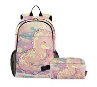 Amooorous Boy Backpack With Lunch Bag Cartoon Baby Dinosaur Childlike Doodle Style Pastel Colors 10-12