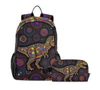 Amooorous Boys Backpacks With Lunchbox Vibrant Aboriginal Dot Art T-rex Dinosaur 10-12