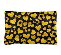 Amooorous Bright Yellow Beige Leopard Pattern Heart Washable Pet Bed Mat Non-Slip Soft Comfortable Cat Kennel Crate Pad for Medium/Large Dogs 36" x 24"