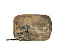 Amooorous Brown Chinese Landscape Painting first aid bag with Detachable Compartments portable medication travel case for purse