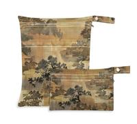 Amooorous Brown Chinese Landscape Painting reusable wet dry bag for breast pump parts 2 Pack travel essentials for baby with handles for gym, beach