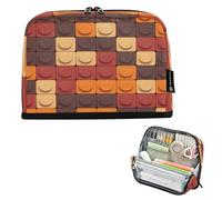 Amooorous Brown Color Building Blocks Pencil Holder Case Large Capacity Makeup Bag Cute Organizer Box for Preppy High School Supplies lapiceras para ninos