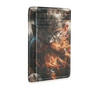 Amooorous Brown Fierce Viking Warrior Leather Ultra Slim Wallet with Money Clip RFID Blocking Small Wallet for Cards for Men and Women tarjetero para Mujer