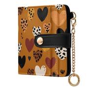 Amooorous Brown Leopard Pattern Heart Convenient Women's Folding Wallet for Women PU Leather Folding Wallet for Girls Women Ladies