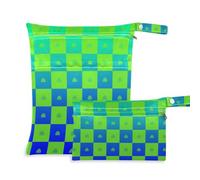 Amooorous Buffalo Plaid Check Blue Green Heart Gradient washable waterproof wet bag 2 Pack diaper bag essential items with handles for daycare, travel