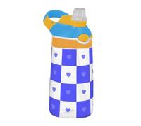 Amooorous Buffalo Plaid Check White Blue Heart Water Bottle with Lid Handle Leak Proof 480ml Cup for Hiking, Travel, Running or Fitness termo de Cafe Caliente