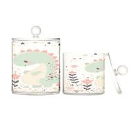 Amooorous Cartoon Baby Dinosaur Childlike Doodle Style Pastel Colors Clear Plastic storage boxes with lid Dresser Essentials Decorative storage bins for Cotton Swabs,Cotton Pads,Floss Picks,Paper