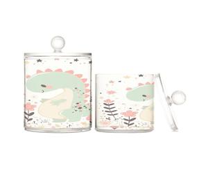 Amooorous Cartoon Baby Dinosaur Childlike Doodle Style Pastel Colors Clear Plastic storage boxes with lid Dresser Essentials Decorative storage bins for Cotton Swabs,Cotton Pads,Floss Picks,Paper