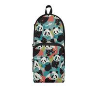Amooorous Cartoon Black and White Cool Panda Nylon 3 Compartments Large Pencil Bag For Girls study&multifunctional Big Zipper Pencil Case Stationery Bag for Teens College 1600ml