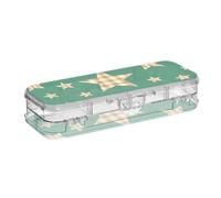 Amooorous Cartoon Checkered Plaid Stars Green Designed Clear Pencils Box Double-Deck Hard Pens Cases For Art Supplies With Snap And Lid