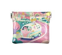 Amooorous Cartoon Colorful Car and City Women Leather Coin Purse Portable Mini Cosmetic Case for Women, cartoon colorful car and city, One Size