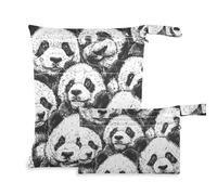 Amooorous Cartoon Cute Black and White Panda mess-proof wet dry bag 2 Pack travel essentials for baby with handles for yoga, baby diapers