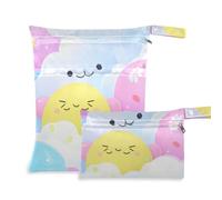 Amooorous Cartoon Cute Blue-pink Monster mess-proof bag for swimsuit 2 Pack wet bag for swimsuit with handles for yoga, pool