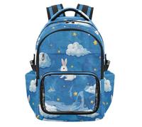 Amooorous Cartoon Cute Blue Starry Rabbit Clear Kid Backpack for School PVC Transparent Casual Backpack with Laptop Compartment for School Outdoor Travel, Age 7-18 regalo para nina de
