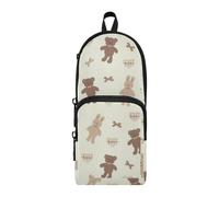 Amooorous Cartoon Cute Brown Bear Nylon 3 Compartments School Pencil Bags Large Capacity Pencil Cases For Teen Girls Stationery Organizer for Girls Elementary 1600ml
