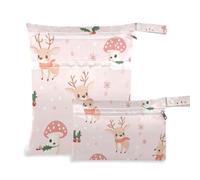 Amooorous Cartoon Cute Brown Christmas Deer Mushroom mess-proof clothes bag 2 Pack diaper bag essential items with handles for bathing, yoga