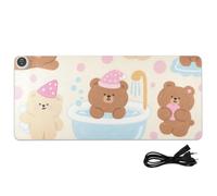 Amooorous Cartoon Cute Brown Teddy Bear Leather Heated Mouse Pad 31.5 x 13 In Anti Slip Computer Pad for Laptop Desk Essentials