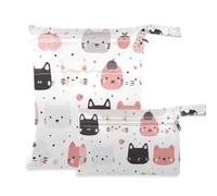 Amooorous Cartoon Cute Cat Face White mess-proof bag for traveling 2 Pack diaper bag essential items with handles for baby diapers, daycare