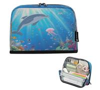 Amooorous Cartoon Cute Color Underwater World Blue Dolphin Pencil Holder Case Large Capacity Pen Pencil Case Multi-Slot Organizer Box for Teen Girls Elementary bolsas para herramienta
