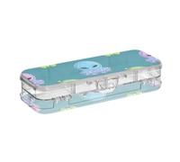 Amooorous Cartoon Cute Green Aliens Designed Clear Pencils Box Double Deck Pens Case Hard For Stationery With Snap And Lid