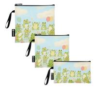 Amooorous Cartoon Cute Green Frog 3 Pcs Reusable Sandwich Snack Bag Portable Emergency Food Bag for Kids Students Adults Food