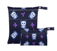 Amooorous Cartoon Cute Neon Fluorescent Panda reusable wet clothes bag 2 Pack travel essentials for babies with handles for baby diapers, yoga