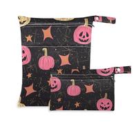 Amooorous Cartoon Cute Pink Khaki Halloween Pumpkin reusable wet dry bags for diaper bag 2 Pack diaper bag essential items with handles for gym, baby diapers