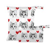 Amooorous Cartoon Cute Valentine Black Cat Love zippered waterproof bag 2 Pack travel essentials for babies with handles for daycare, baby diapers