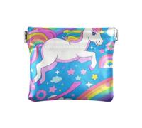 Amooorous Cartoon Cute White Rainbow unicorns PU Leather Small Coin Purse Portable Pocket Purse Makeup Bag for Women, Cartoon cute white rainbow unicorns, One Size