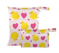 Amooorous Cartoon Cute Yellow Duck Love washable waterproof wet bag 2 Pack travel essentials for flying with handles for baby diapers, pool