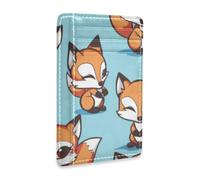 Amooorous Cartoon Fox Leather Ultra Slim Wallet with Cash Slot RFID Blocking Small Wallet for Cards for Men and Women tarjetero para Hombre