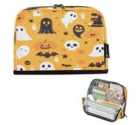 Amooorous Cartoon Ghosts Pumpkin Skeletons Bats Orange Pencil Carrying Case Large Capacity Pen Pencil Case Stationery Pen Bag for Teen Boys Travel materiales escolares para nina